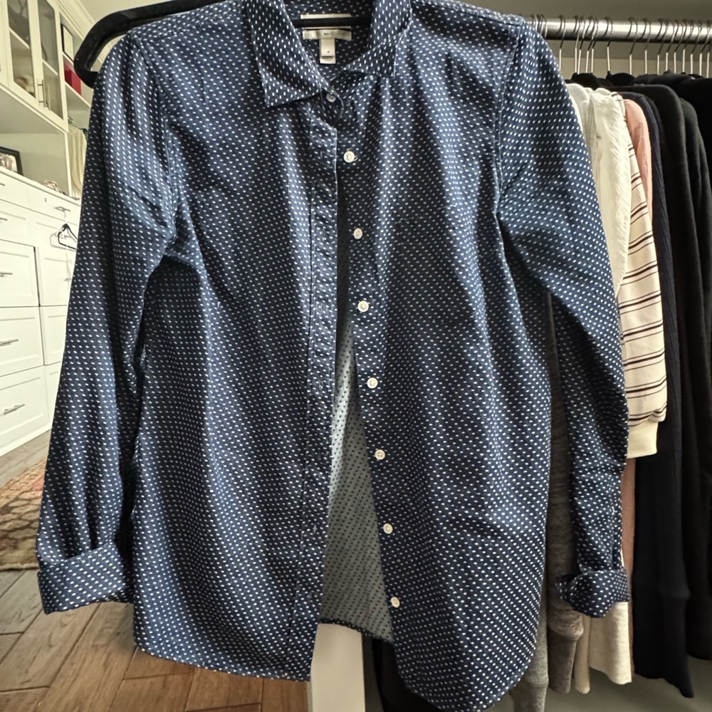 Blue Polka Dot Button-Up Shirt